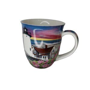 Cape Cod Souvenir Ceramic Coffee Mug Featuring Lighthouse & Beach Cottage 16oz